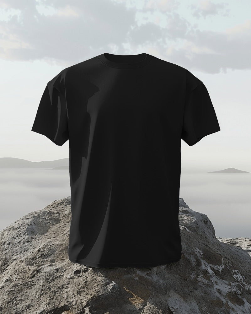 Men Solid Black Regular T-Shirt.