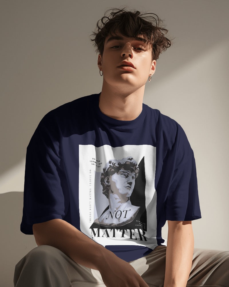 Navy Blue Printed Oversize T-Shirt.
