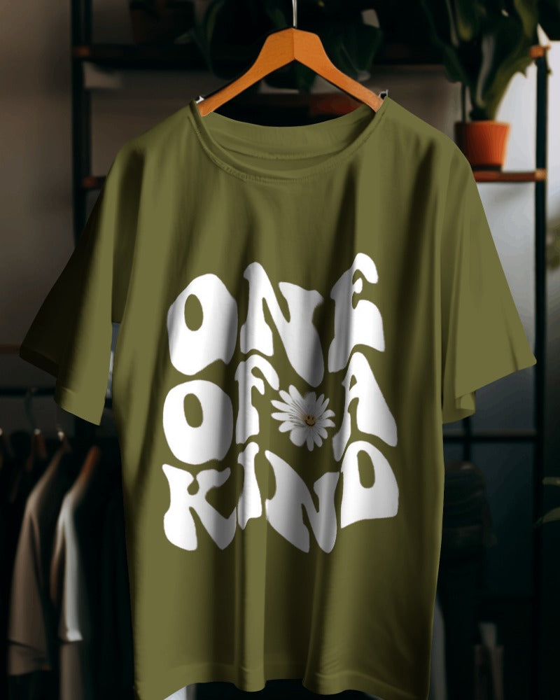 Olive Green Printed Oversize T-Shirt.