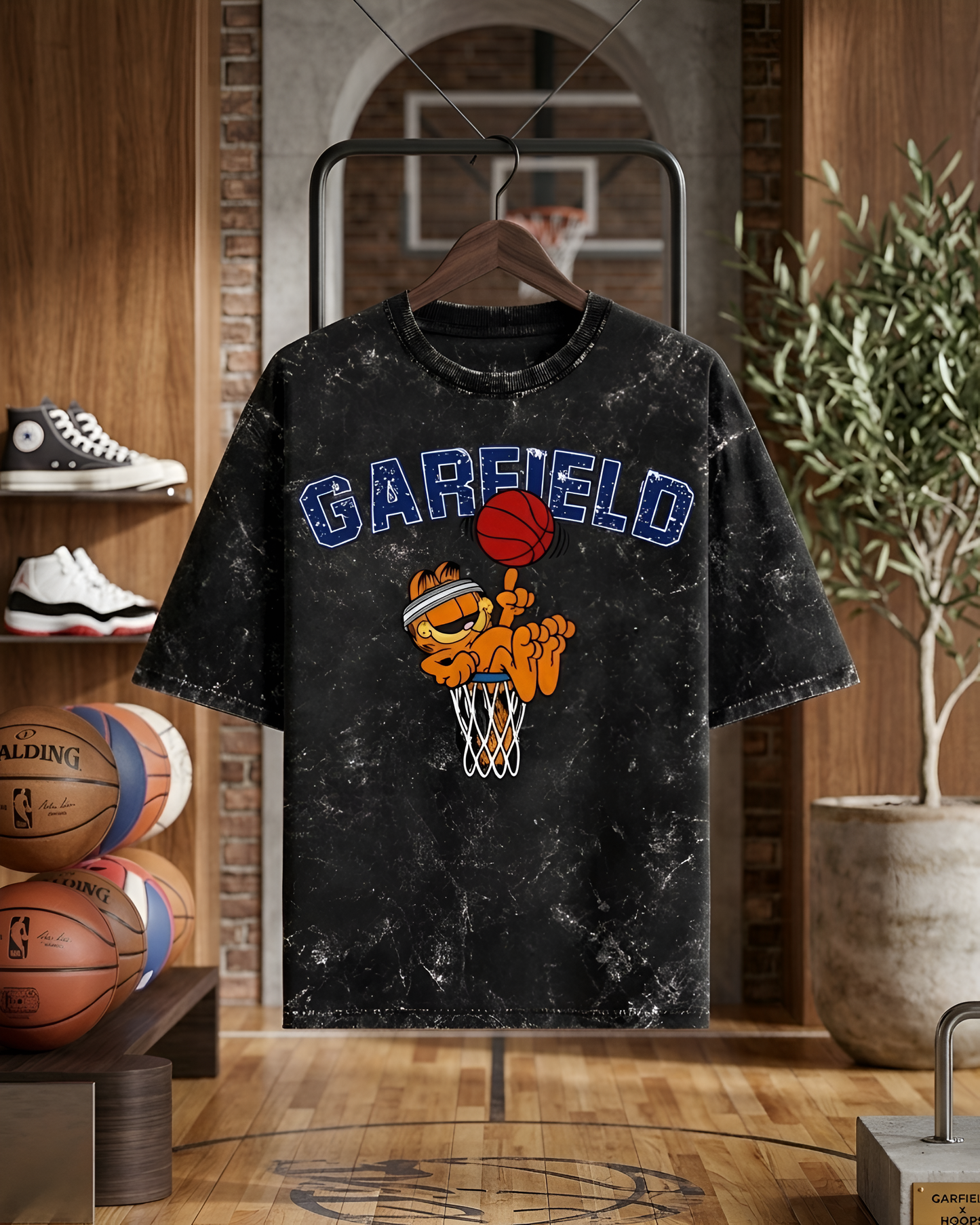 Unisex Acid Washed Garfield Oversized Tee