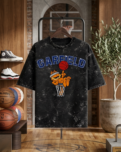Unisex Acid Washed Garfield Oversized Tee