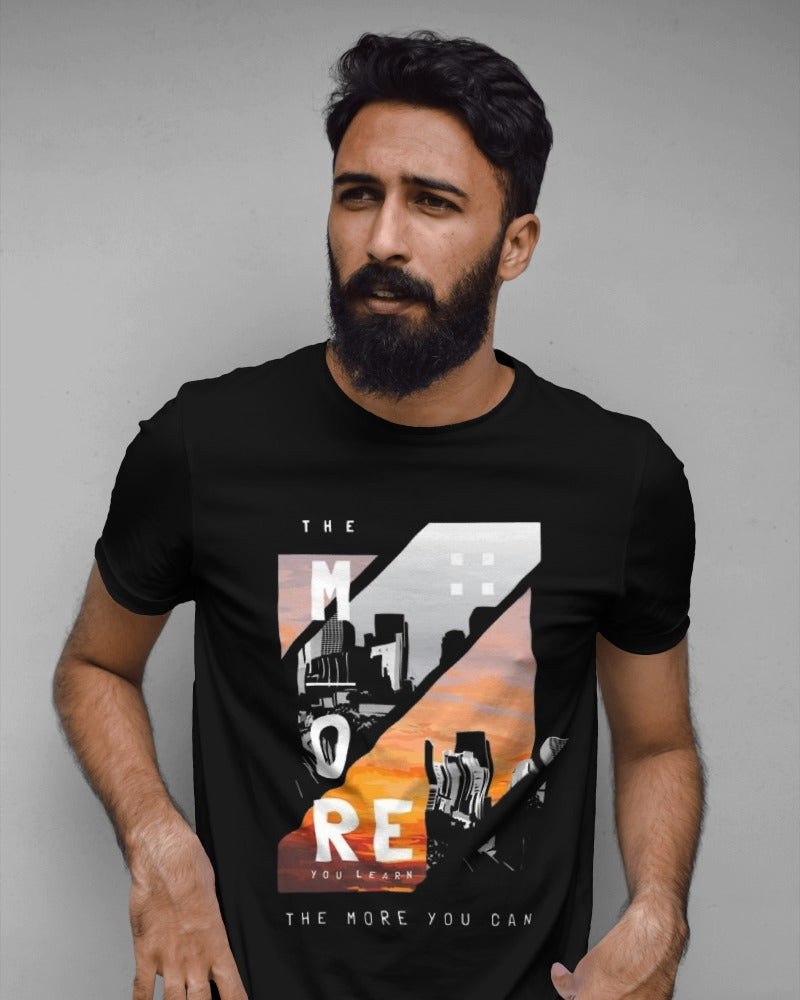 Men Black Printed Regular T-Shirt.