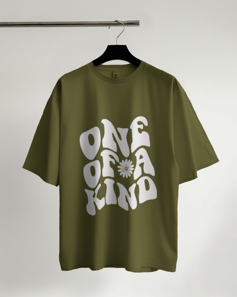 Olive Green Printed Oversize T-Shirt.