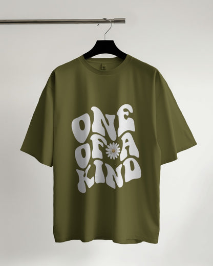 Olive Green Printed Oversize T-Shirt.